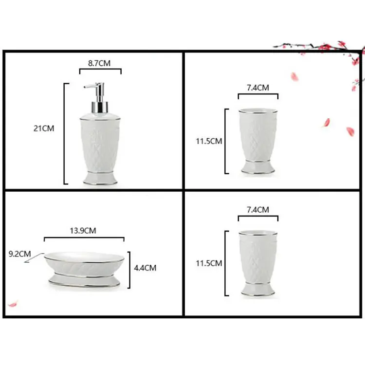 White Embossed European Luxury Ceramic Bathroom Set
