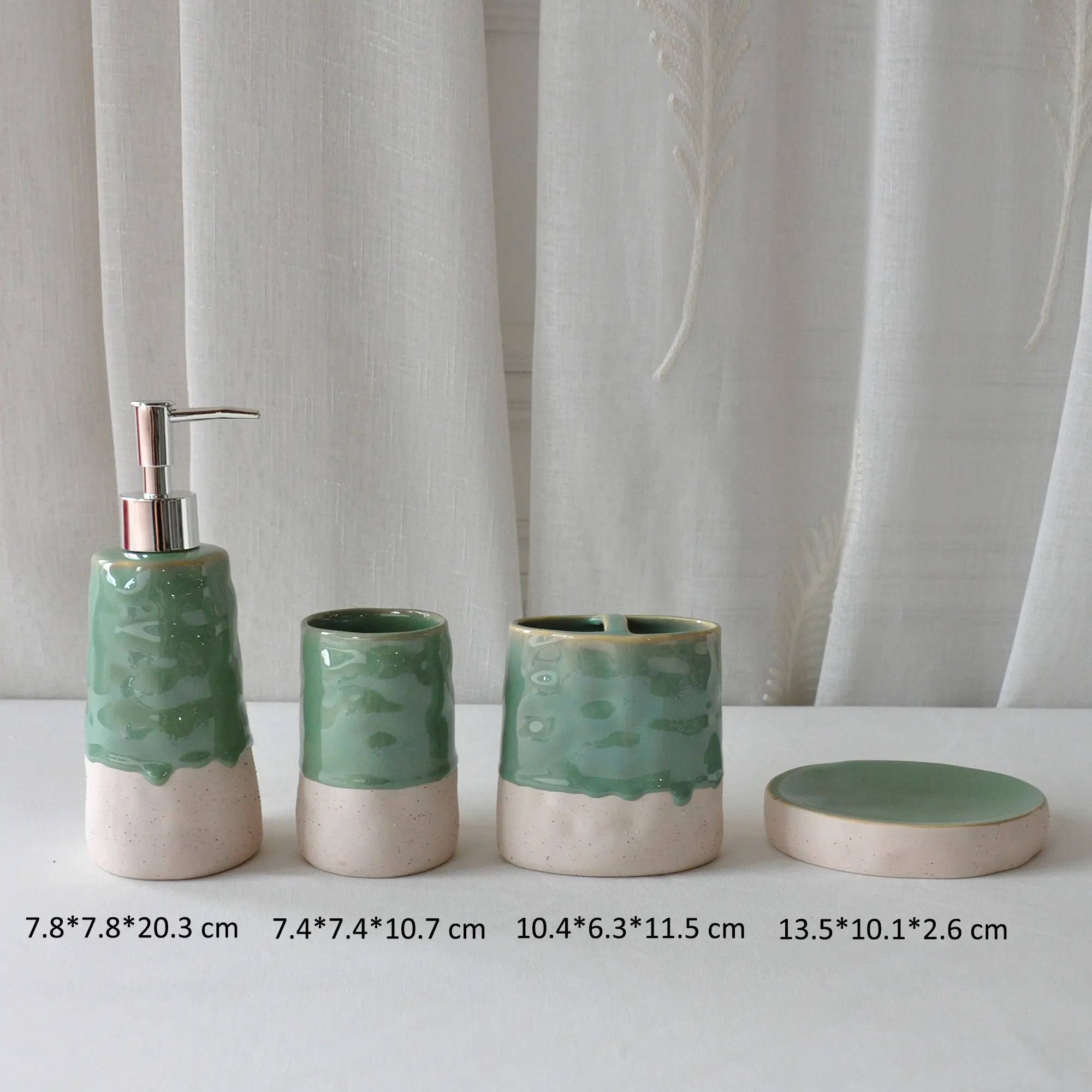 Green & White Dripping Glaze Bathroom Set