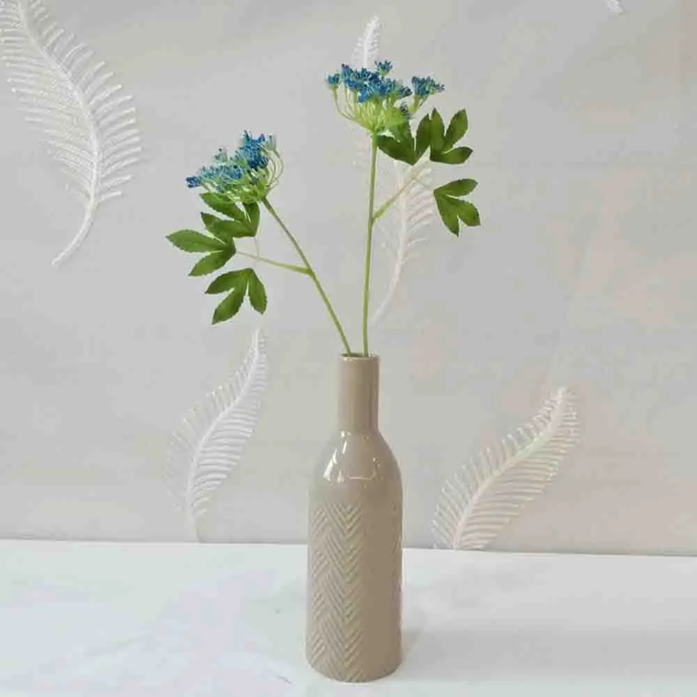 Cheap Morandi Color Herringbone Embossed Wine Bottle-Shaped Stoneware Vase Manufacturers, Factory