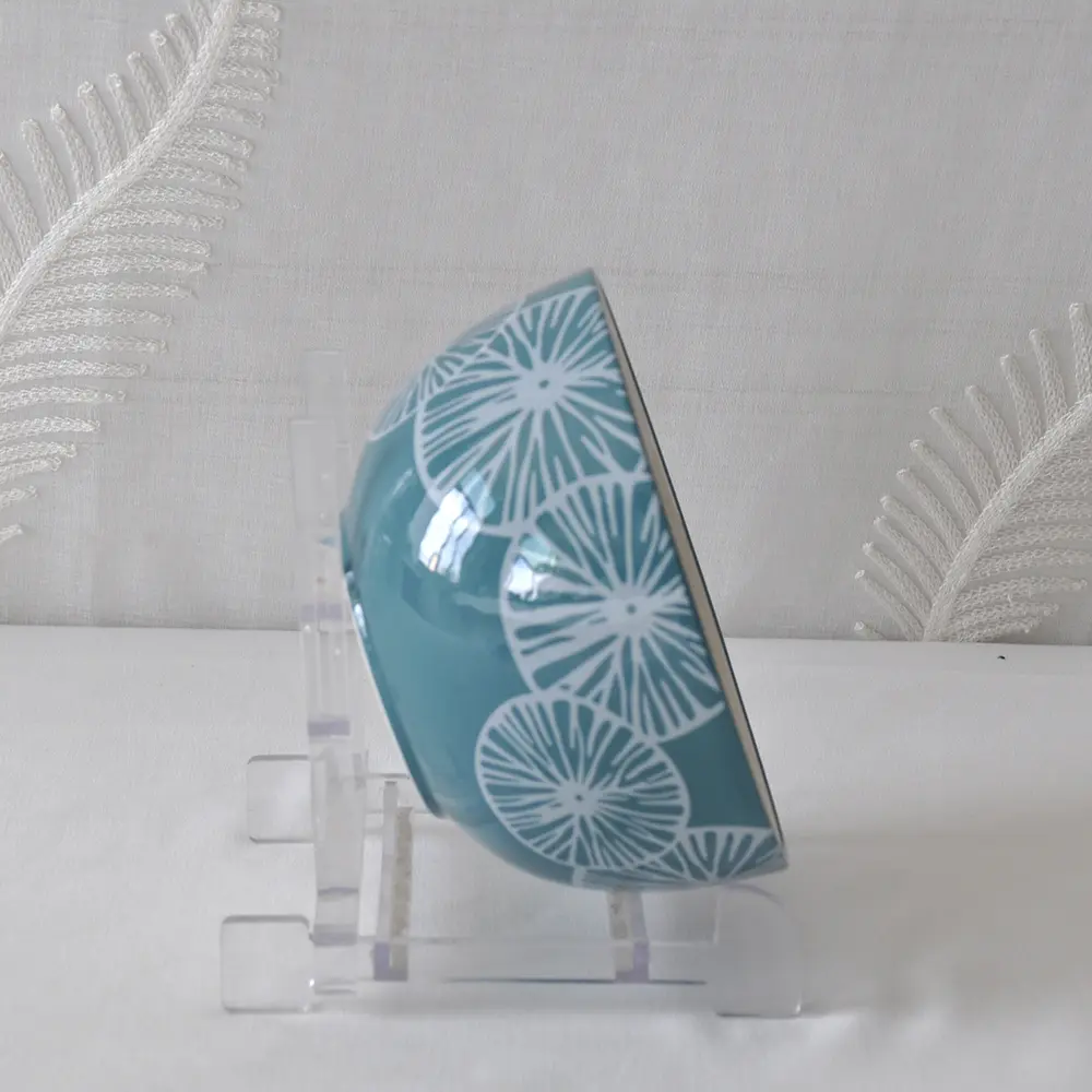 Cheap Modern Minimalist Teal and White Color Block Radial Pattern Ceramic Bowl Manufacturers, Company