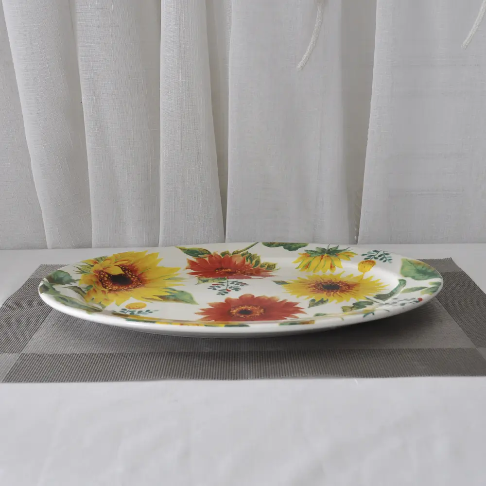 Discount Sunflower & Vibrant Floral Oval Ceramic Platter Suppliers, Exporters