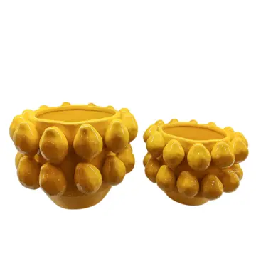 Minimalist Style Small Yellow Pear-Shaped Ceramic Vase Set 2 Sizes Glossy
