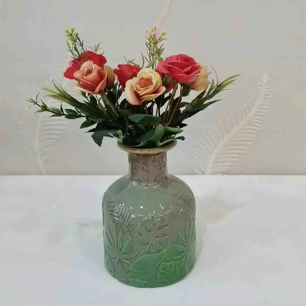 Discount Modern Embossed Tropical Plant Gradient Mint Green Ceramic Vase Manufacturer, Company