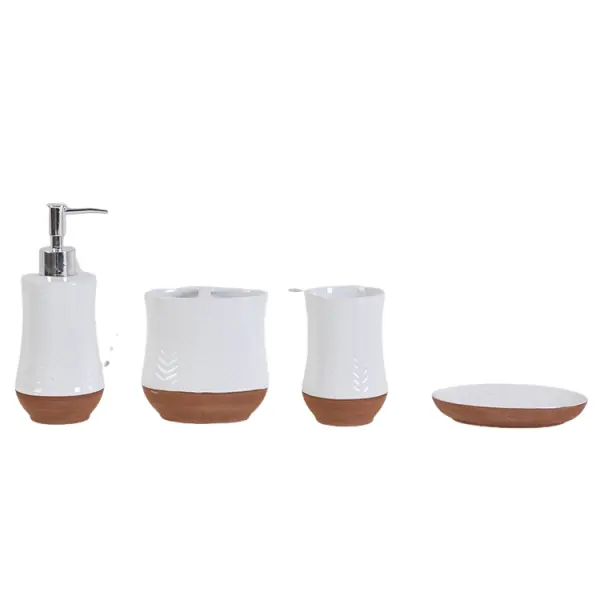 Wholesale Wabi - Sabi Two - Tone White & Brown Herringbone - Textured Ceramic Bathroom Set Supplier, Products