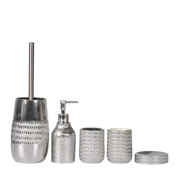 China Silver Glazed Textured Ceramic Bathroom 5-Piece Set Suppliers, Product