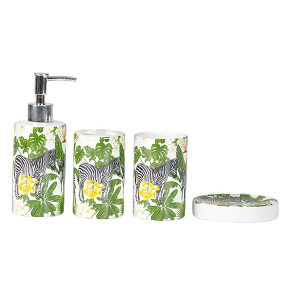 Wholesale Tropical Giraffe & Plant Print Ceramic Bathroom Accessory Set Manufacturers, Supplier