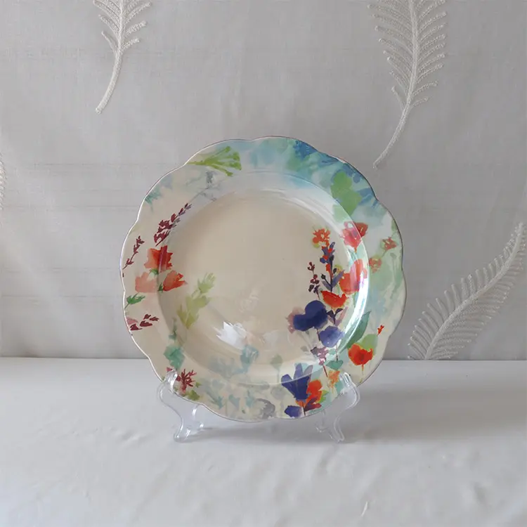 Buy Watercolor Floral Scalloped - Edge Ceramic Plate Set Supplier, Factory