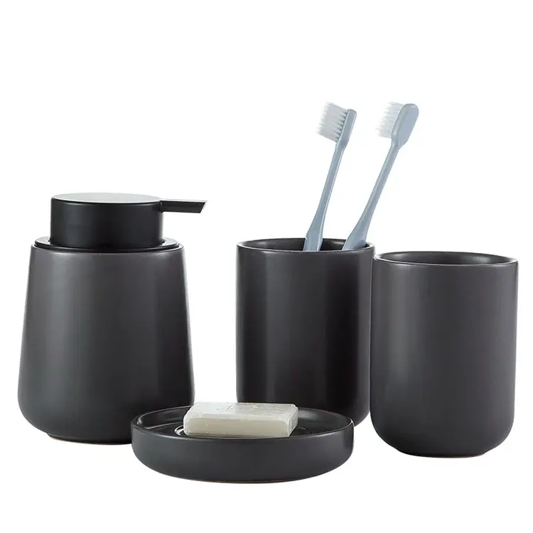 ODM Matte Black Minimalist Ceramic Bathroom 4-Piece Set Manufacturer, Supplier