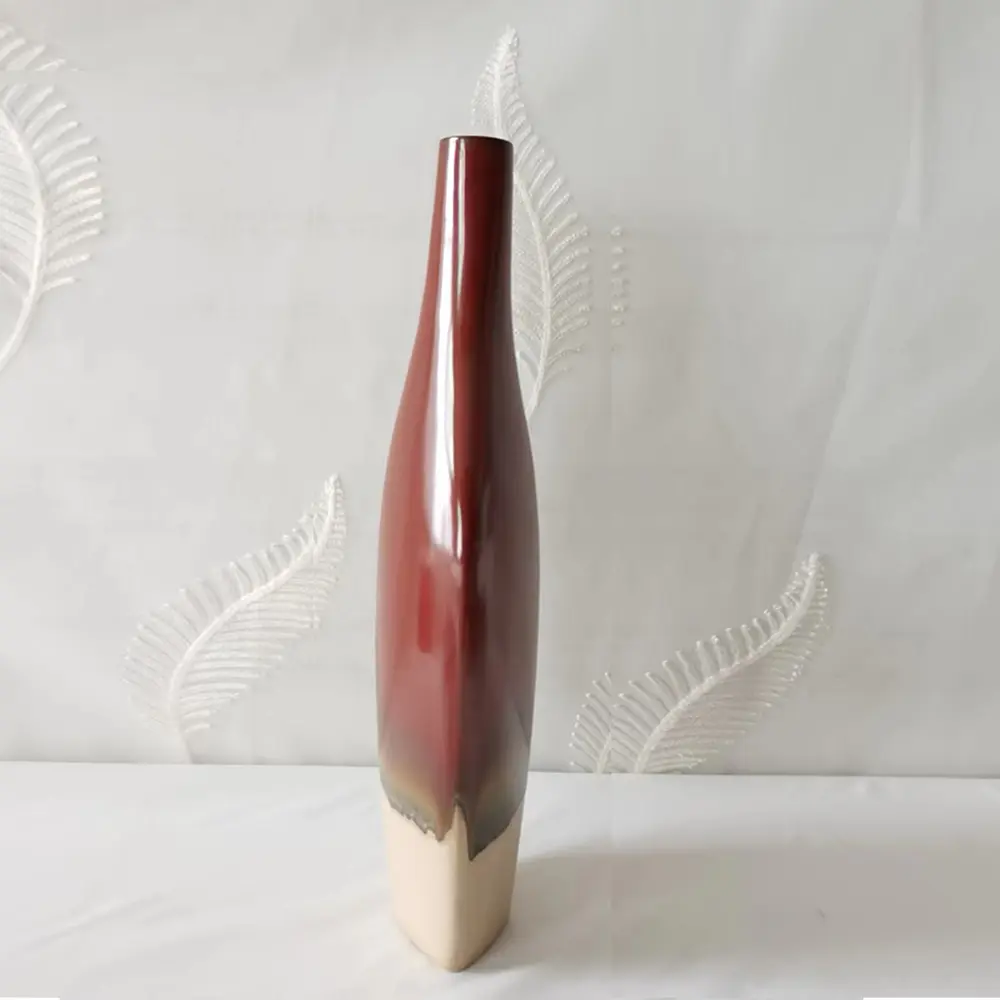 jiashun Red Brown Gradient Quadrilateral Ceramic Floor Vase Manufacturers, Exporter