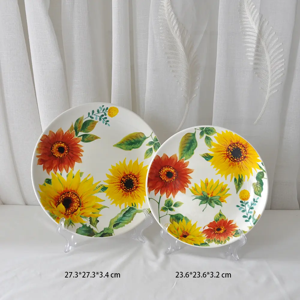 Rustic Hand-Painted Sunflower Floral Ceramic Plate Set