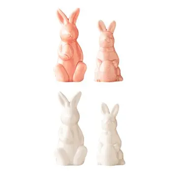 Cute Egg-Holding Rabbit Ceramic Decor Set Pink White 2 Sizes Home Tabletop