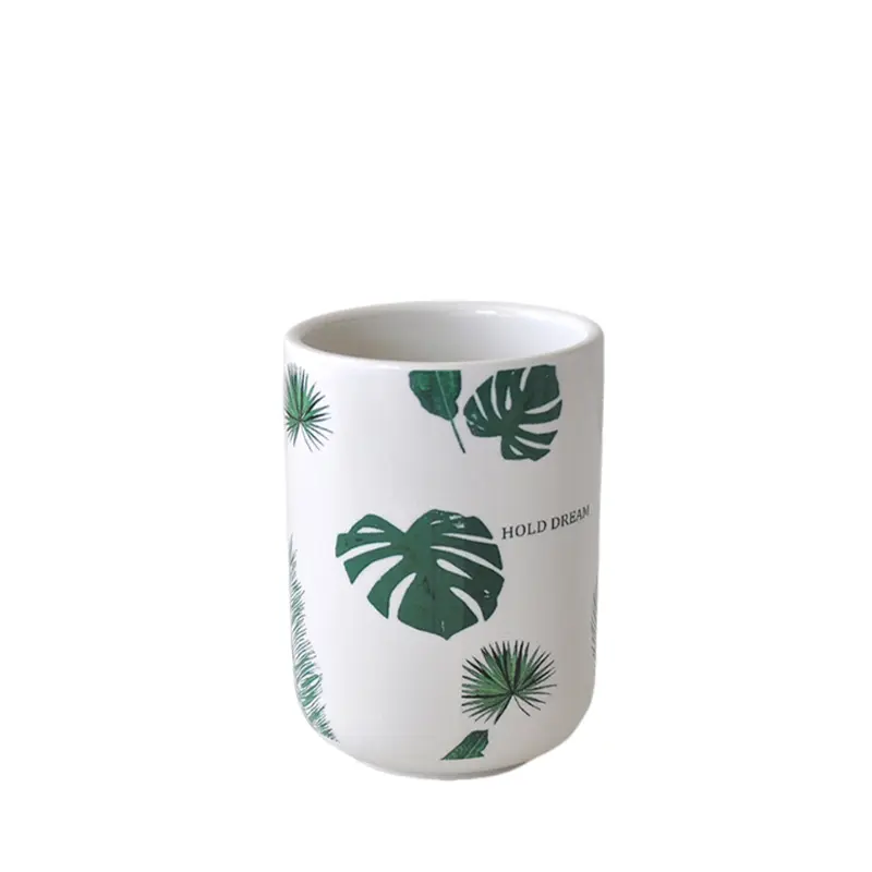 OEM White & Green Tropical Plant - Printed Ceramic Bathroom 5 - Piece Set Exporter, Exporters