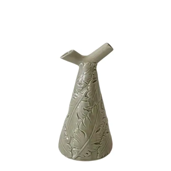Cheap Gray - Green Embossed Leaf - Patterned Ceramic Vase with Forked Mouth Supplier, Suppliers