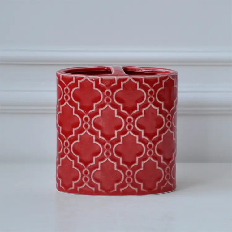 Buy Vintage Geometric - Embossed Red Ceramic Bathroom Accessory Set Manufacturers, Factories