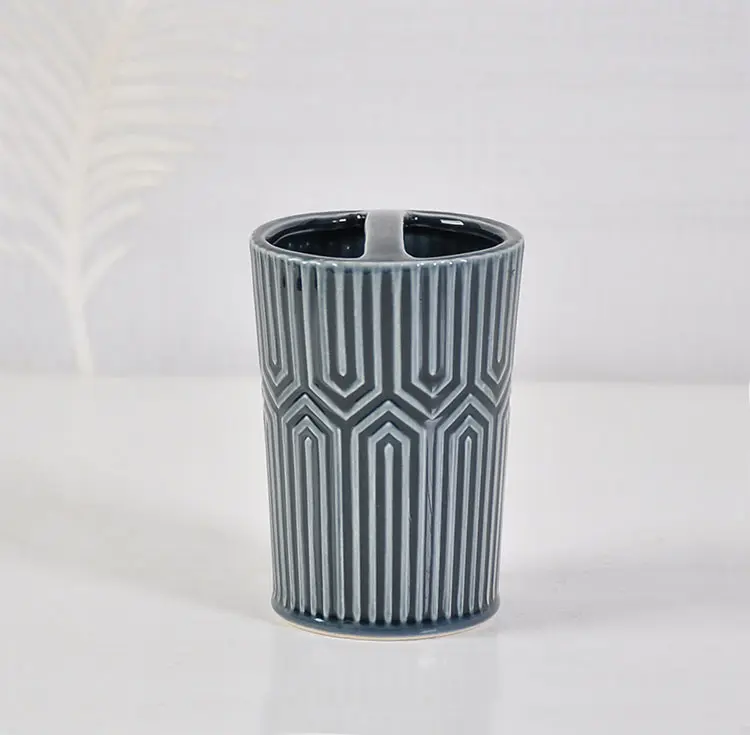 Cheap Artistic Geometric Embossed Navy Blue Ceramic Bathroom Accessory Set Exporter, Exporters