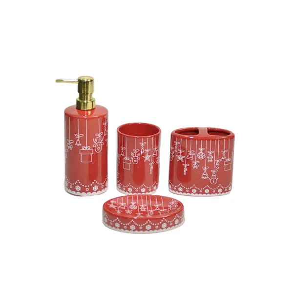 Buy Christmas Red - White Festive Bell & Ornament Ceramic Bathroom Accessory Set Exporter, Companies