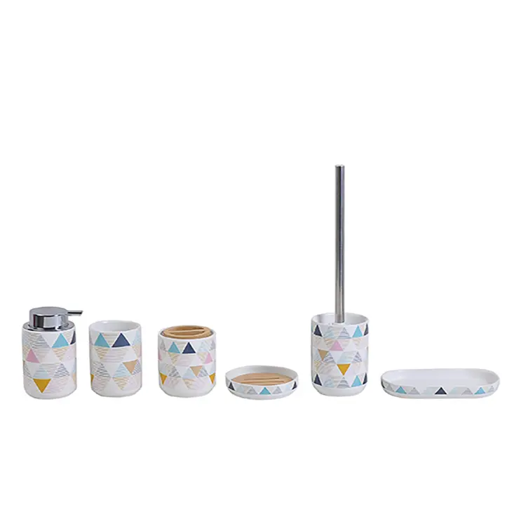 China Colorful Geometric Ceramic Bathroom 6-Piece Set Manufacturer, Factory