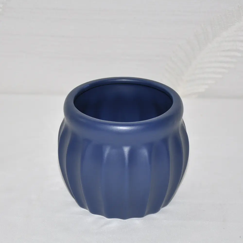 Wholesale Modern Minimalist Deep Sea Blue Matte Ribbed Ceramic Vase Set Factory, Exporters