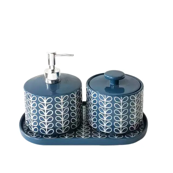 Buy Nordic - Style Blue & White Geometric Leaf - Patterned Ceramic 6 - Piece Bathroom Accessory Set Supplier, Suppliers