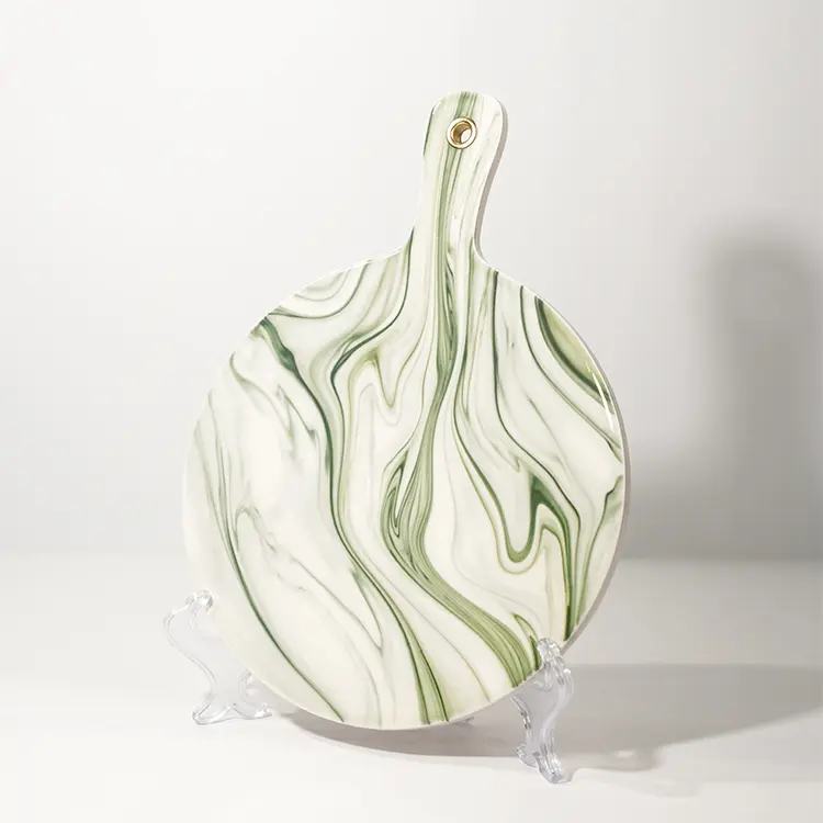 Discount Beautiful  Ceramic Cutting Board with Marble Design Food Serving Board with Handle Serving Trays for Kitchen Supplier, Products