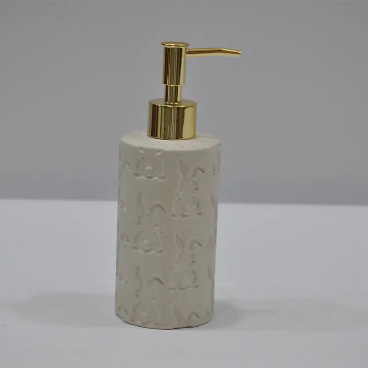 ODM Rabbit Intaglio Stoneware Soap Dispenser – 300ml Ceramic Hand Wash Bottle with Sunken Carving Design | Farmhouse & Cottagecore Bath Decor Manufacturer, Factory