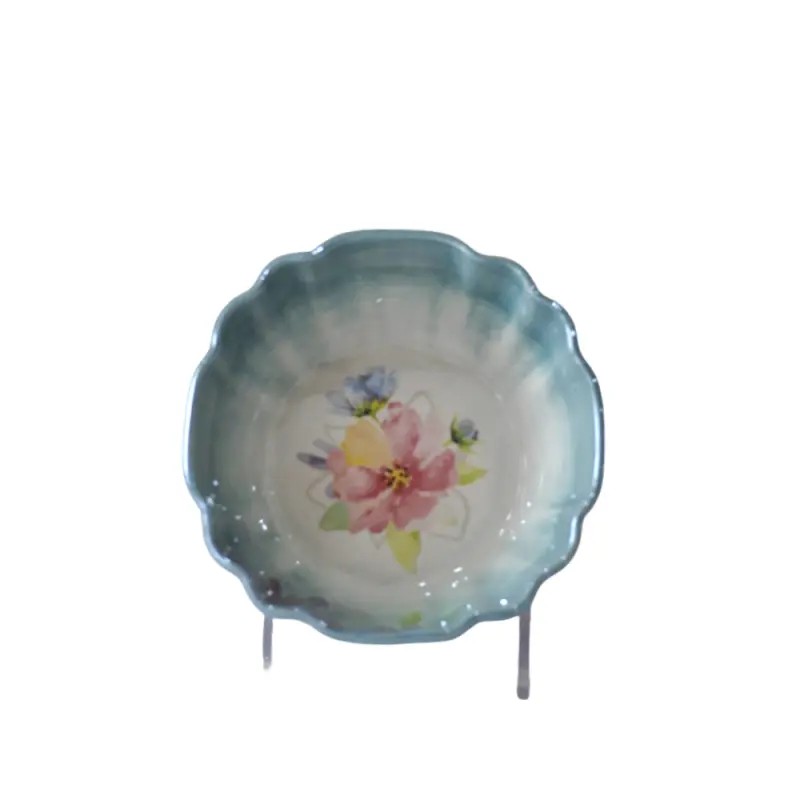 China Romantic Hand-Painted Floral Blue-Green Gradient Petal-Edge Ceramic Bowl Suppliers, Factories