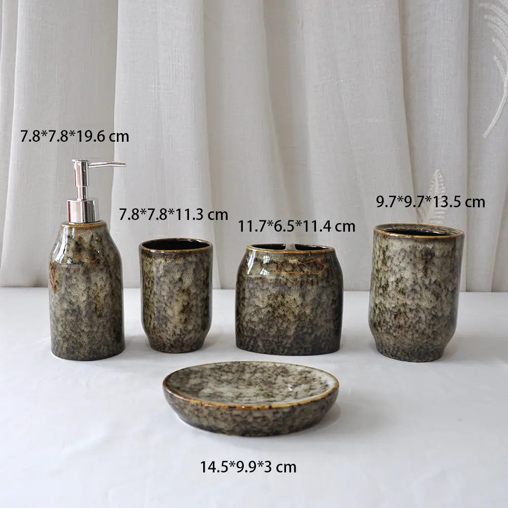 Wabi-Sabi Dark Gray Stoneware Bathroom Set