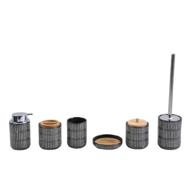 jiashun Black & White Vertical - Stripe Stoneware Bathroom 6 - Piece Set Company, Companies
