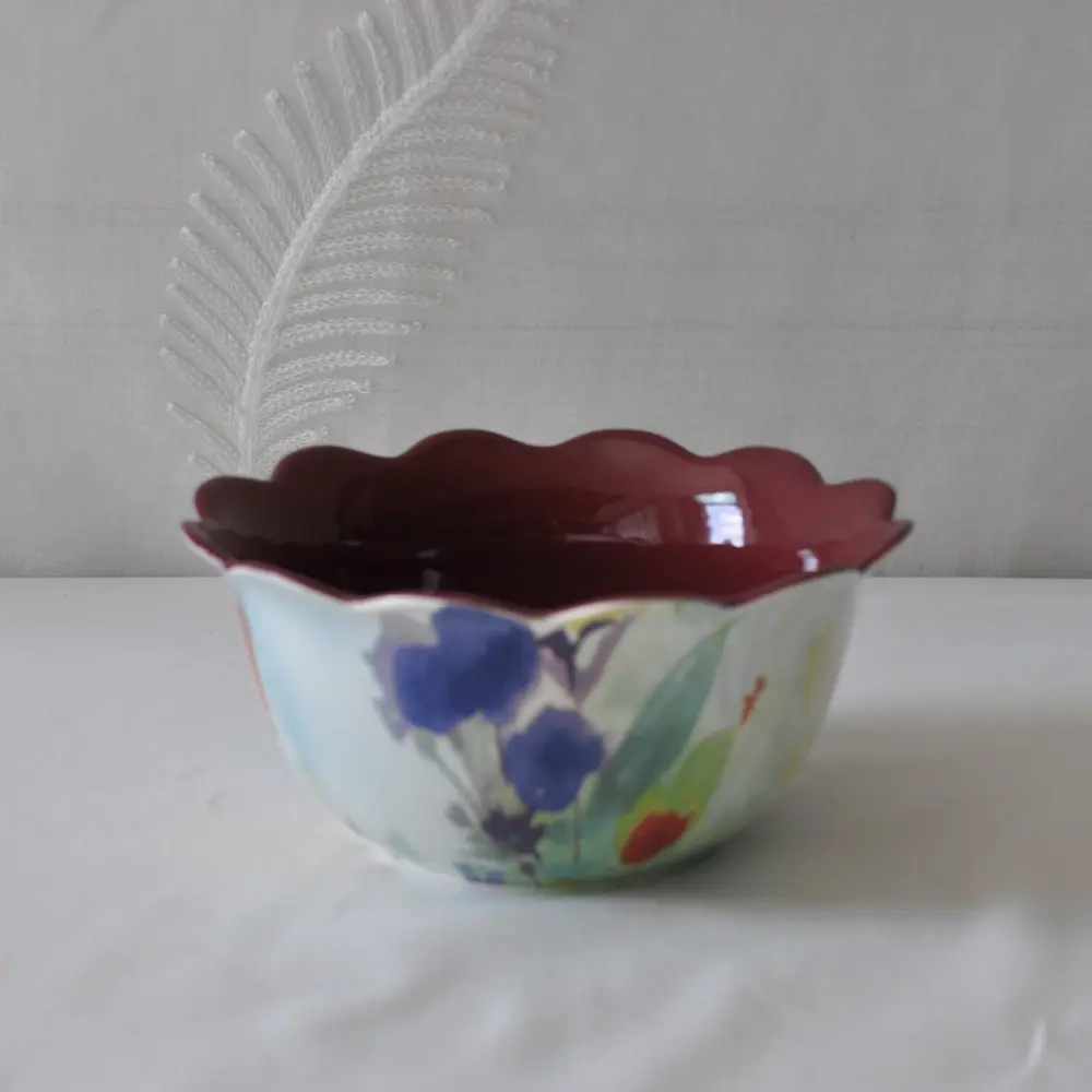 Wholesale Watercolor Style Color Block Floral Ceramic Bowl with Petal Edge Manufacturer, Company