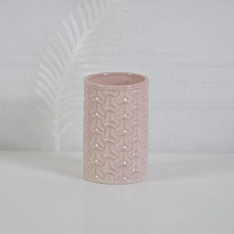 Cheap Modern Luxury Pink Geometric-Embossed Ceramic Bathroom Accessory Set Supplier, Companies
