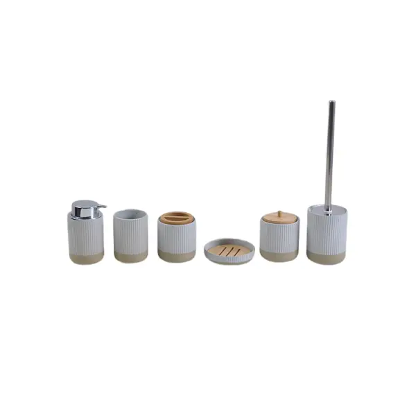 ODM Light Gray & Beige Ribbed - Texture Stoneware Bathroom 6 - Piece Set Manufacturers, Companies