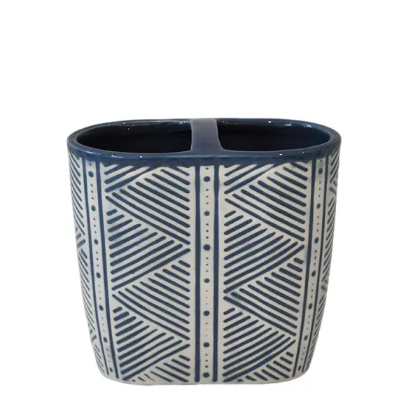 Wholesale Blue & White Geometric - Patterned Ceramic Bathroom 5 - Piece Set Company, Companies