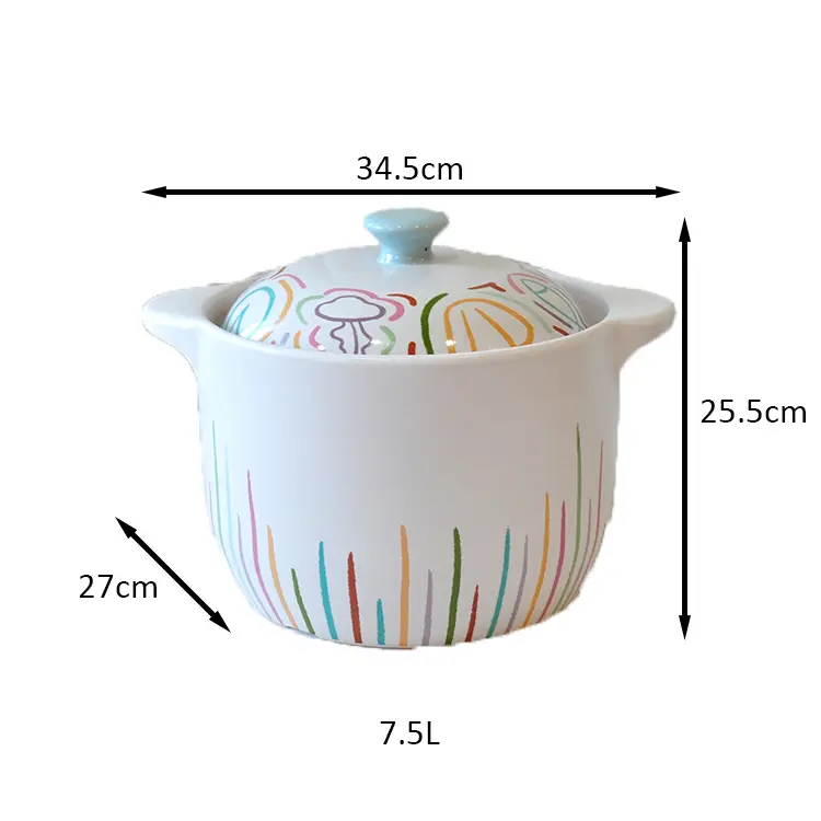 Playful Hand-Painted Colorful Striped Lidded Ceramic Casserole