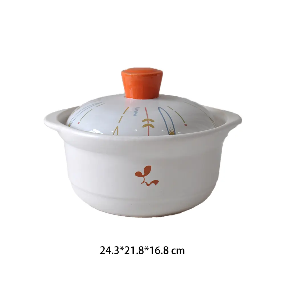 Orange Knob White Ceramic Casserole