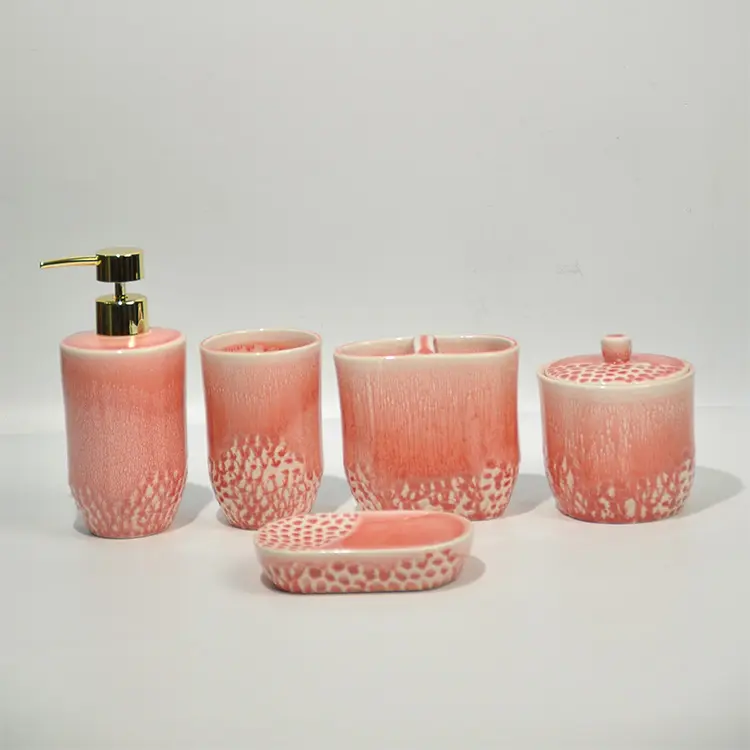 Pink Glazed Ceramic Bathroom Set