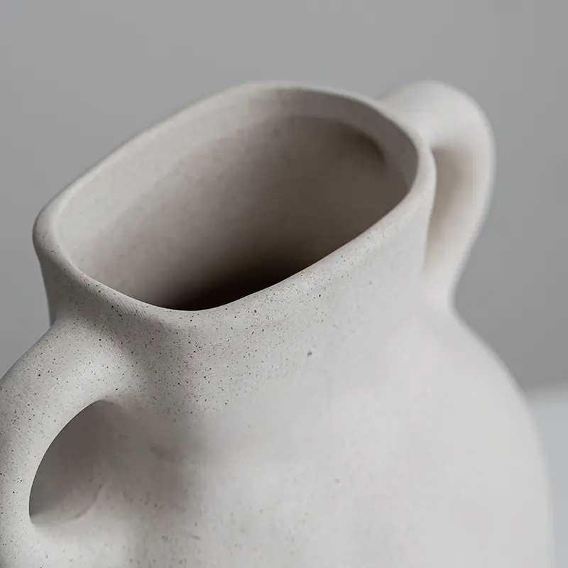 Buy Wabi-Sabi Milky White Speckled Glaze Double-Handled Ceramic Vase Manufacturer, Factories