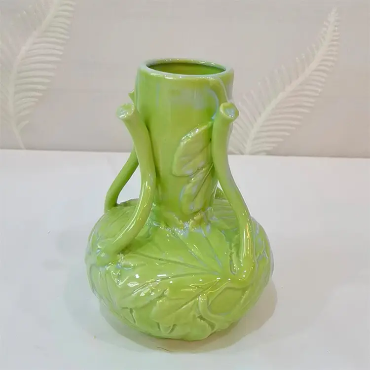 OEM Dual - Handled Leaf - Embossed Light Green Ceramic Vase | Artistic Home Decor Accent Product, Products