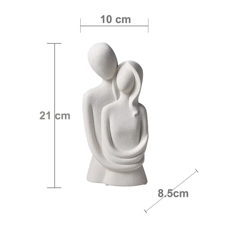 Minimalist Matte White Ceramic Couple Embrace Sculpture