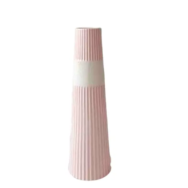Wholesale Pink and White Gradient Vertical Striped Stoneware Vase Set of 3 Factories, Exporters