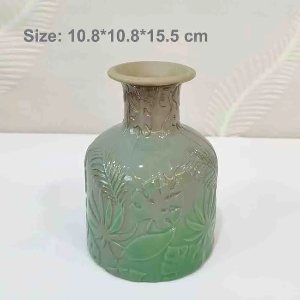 Modern Embossed Tropical Plant Gradient Mint Green Ceramic Vase