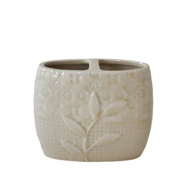 Discount Beige Embossed Leaf - Patterned Stoneware Bathroom 4 - Piece Set Factory, Product