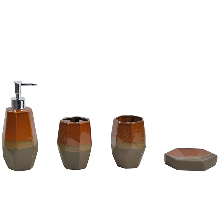 Discount Modern Geometric Brown - Tan Gradient Ceramic Bathroom Accessory Set Manufacturer, Product