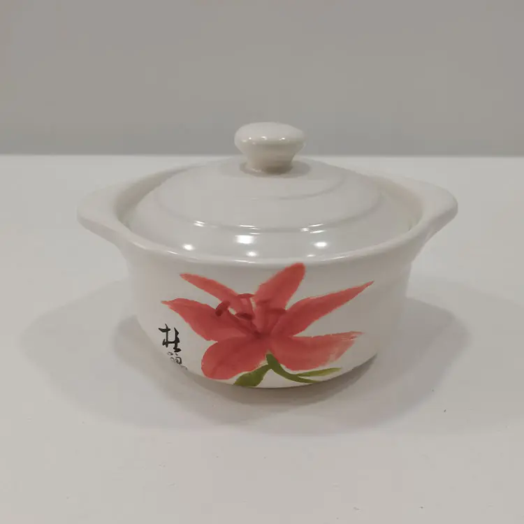 Discount White Casserole with Red Lotus Blossom Supplier, Product