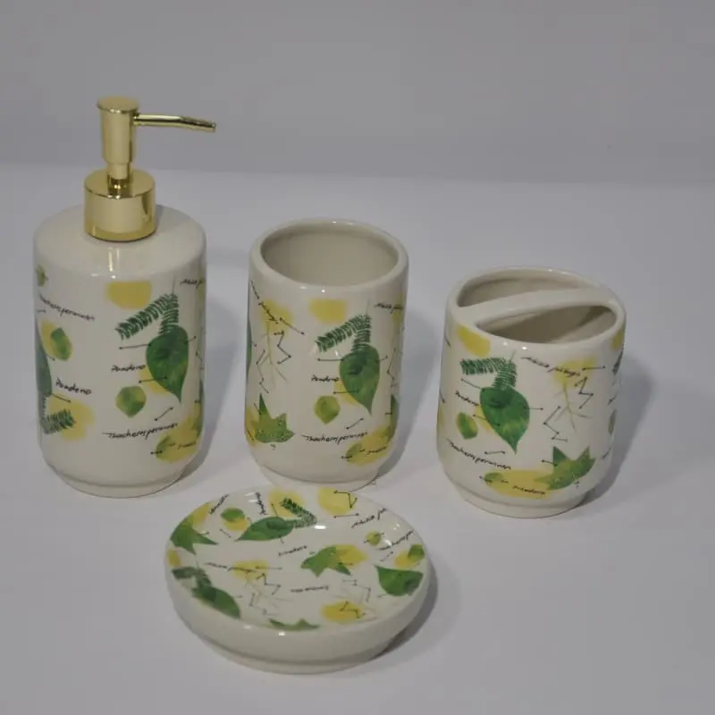 Custom Spring series green leaf decal bathroom four piece set Company, Product
