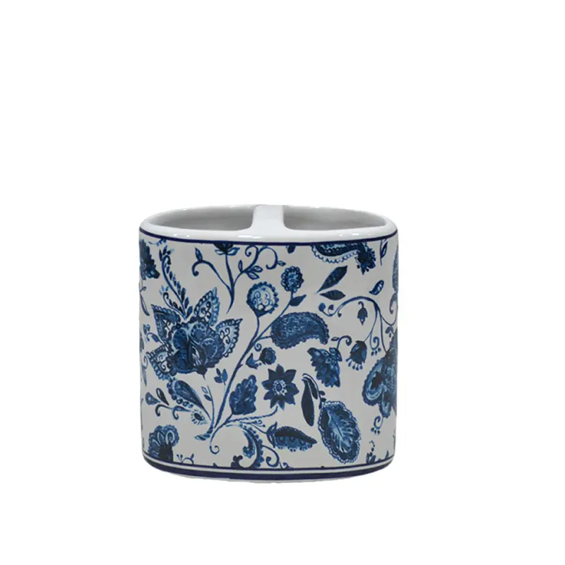 Discount Blue and White Floral Paisley Glossy Glazed Dolomite Bathroom 4 - Piece Set Manufacturers, Products