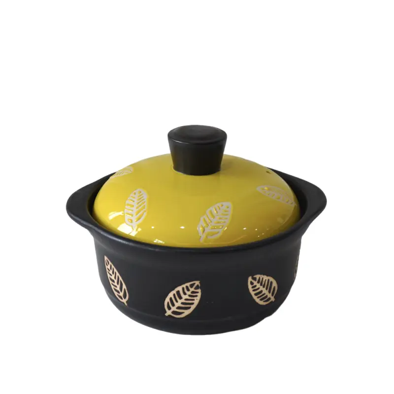 jiashun Black & Yellow Contrast Leaf Pattern Ceramic Casserole Supplier, Exporter