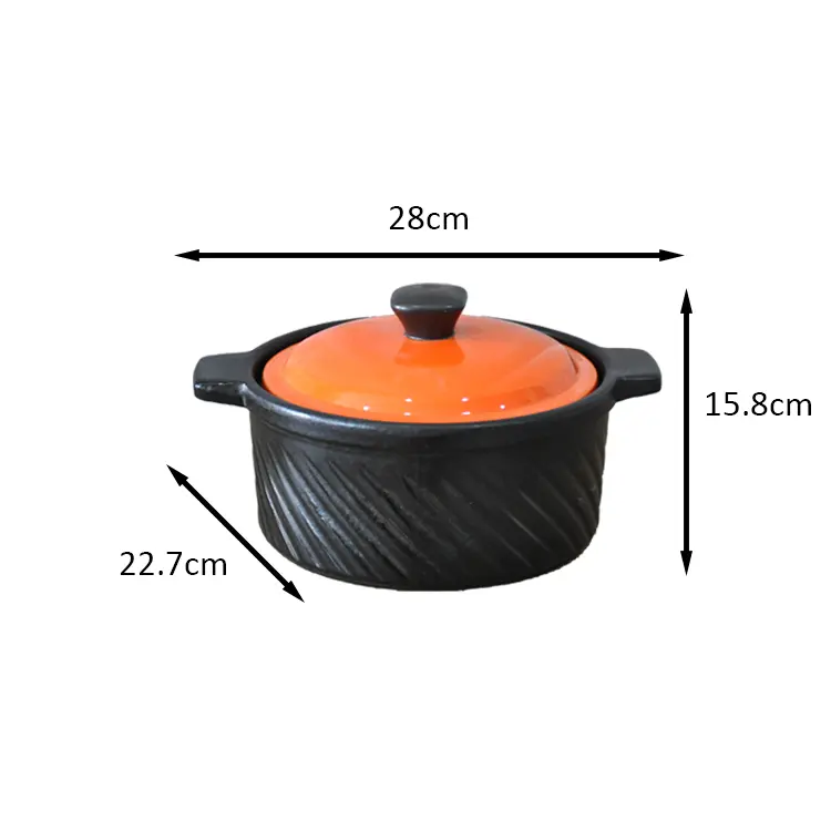 Orange Black Contrast Diagonal Texture Ceramic Casserole with Lid