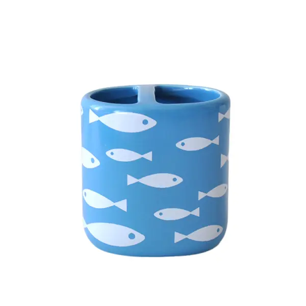 Wholesale Ocean - Themed White Fish Print Ceramic 5 - Piece Bathroom Accessory Set Manufacturers, Factories