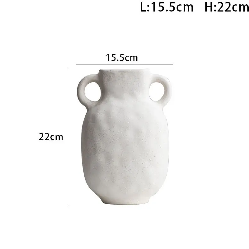 Wabi-Sabi Milky White Speckled Glaze Double-Handled Ceramic Vase
