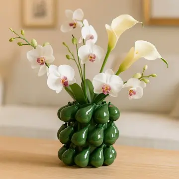 Artistic Dark Green Pear-Shaped 3D Ceramic Vase 24.5x24.5x24.5cm Luxury